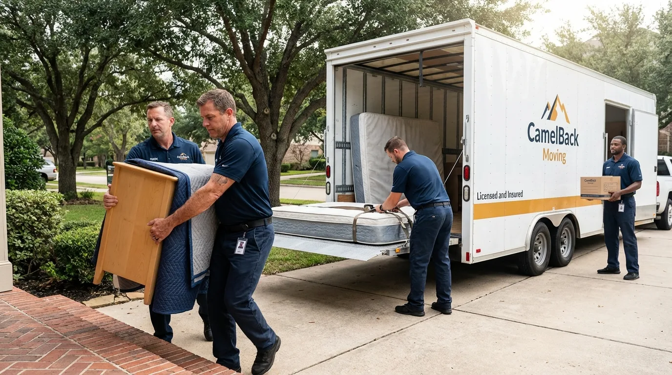 Crew loading residential truck for cross-state move from Gerber, CA