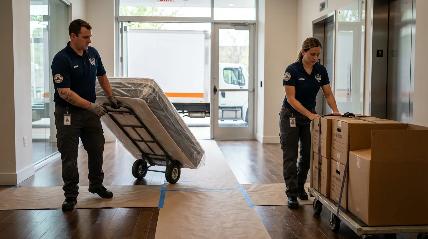 Professional apartment movers loading elevator in Gerber, CA