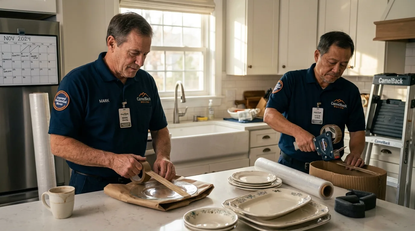Professional crew packing kitchen dishware in Gerber, CA